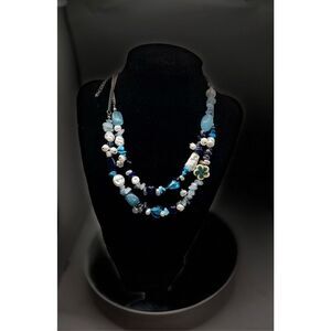 Free People Turquoise White Pearl Gem Necklace